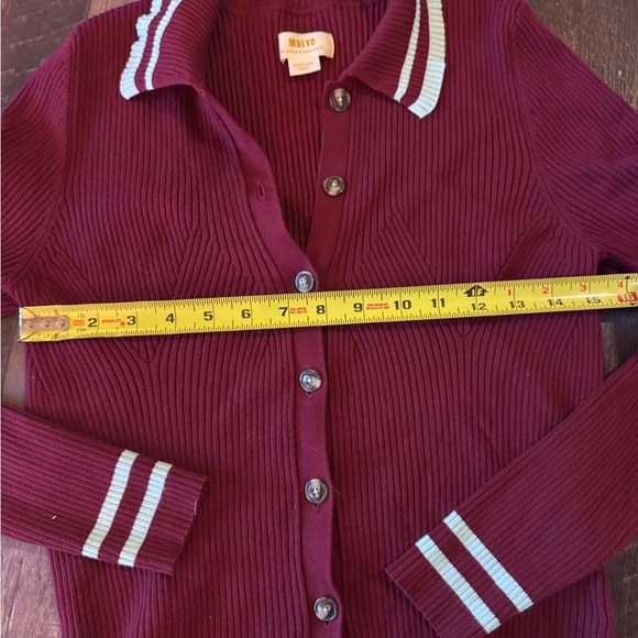 Maeve by Anthropologie Ribbed Cardigan Medium Burgundy Button Front Collared - Picture 6 of 7